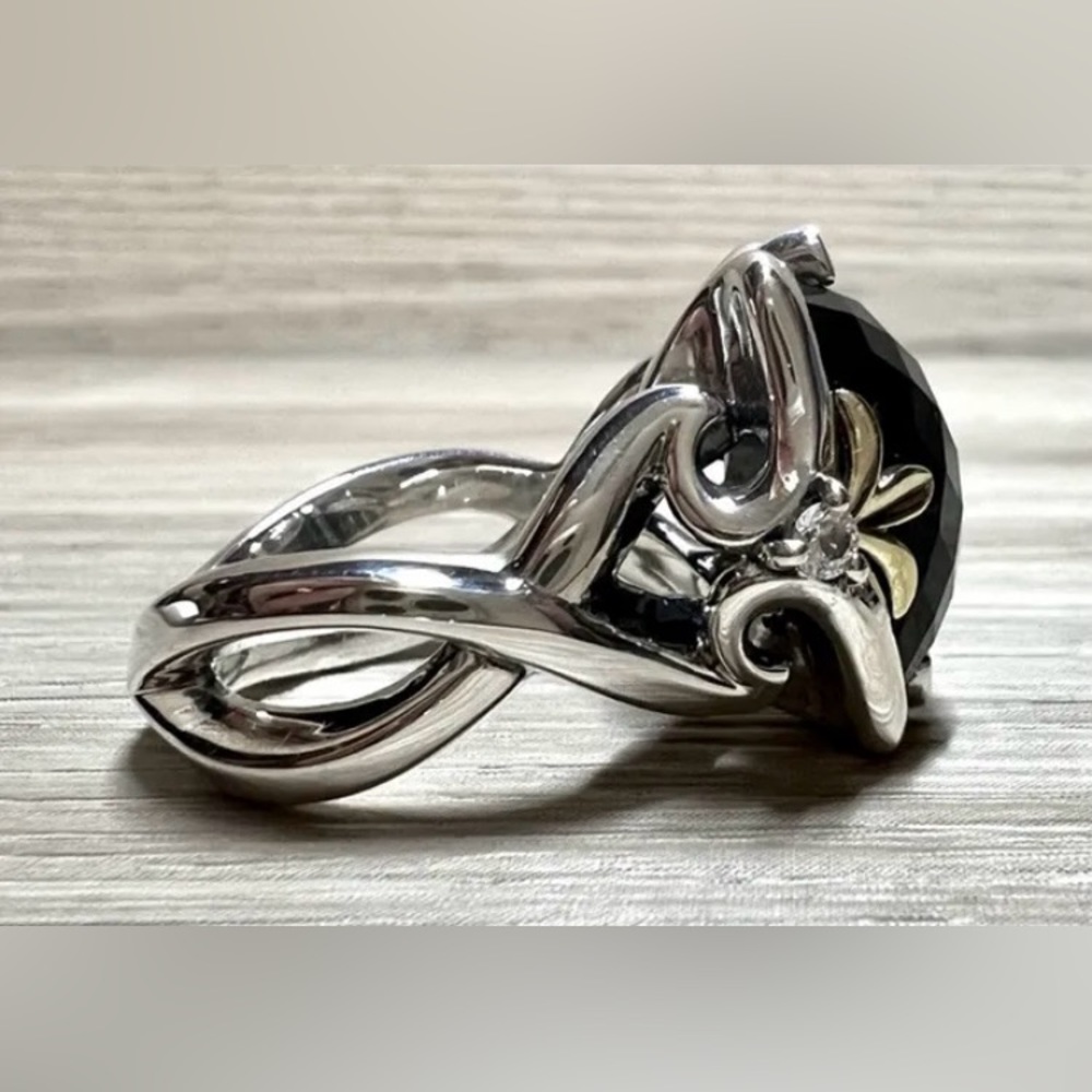 Ann King Sterling and 18K 8.0 Ct Black Onyx Ring - Picture 7 of 11
